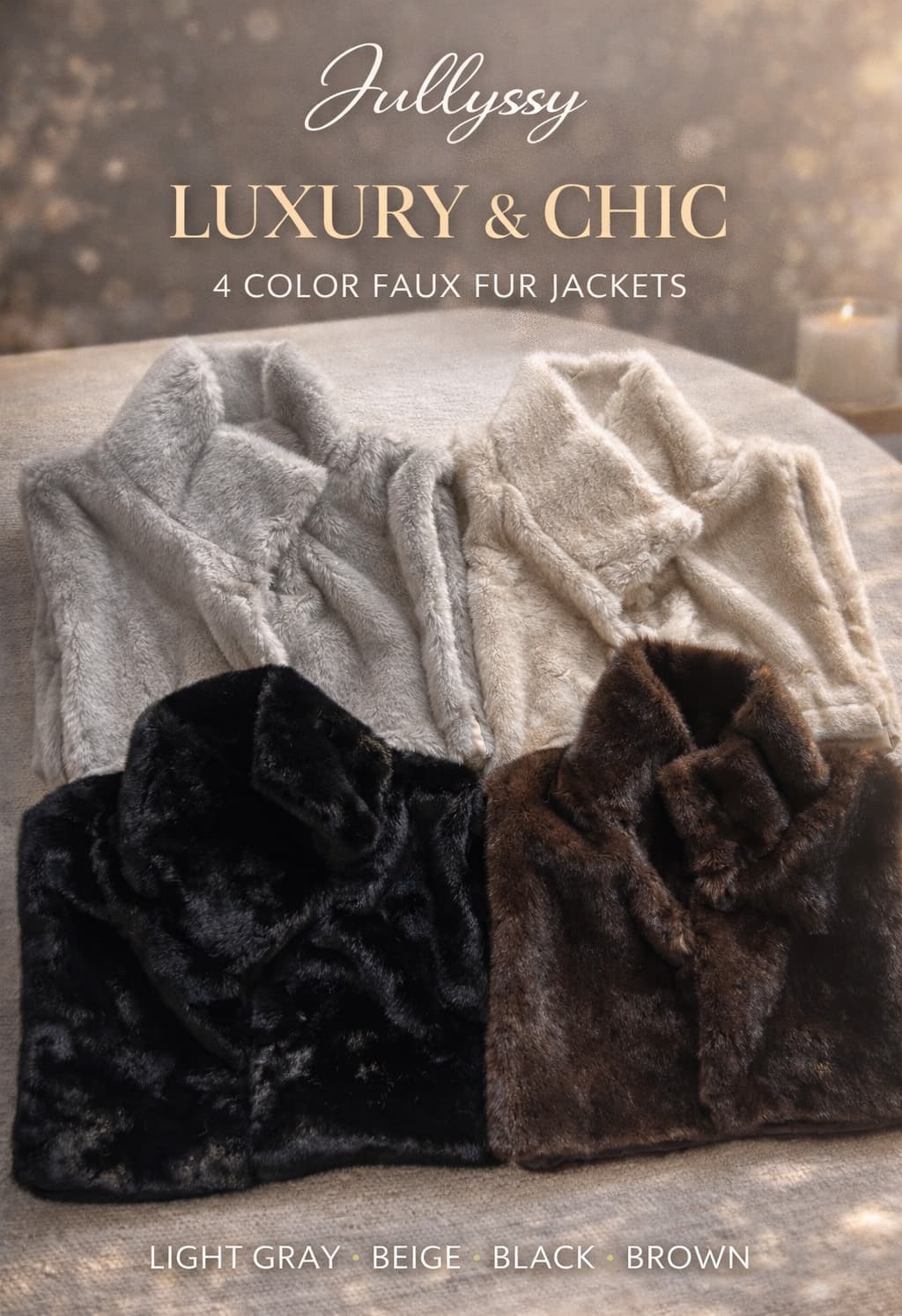 윤기 글로우 페이크퍼 사각 케이프 판초숄 털자켓 레이어드 망토 머플러 4color hover