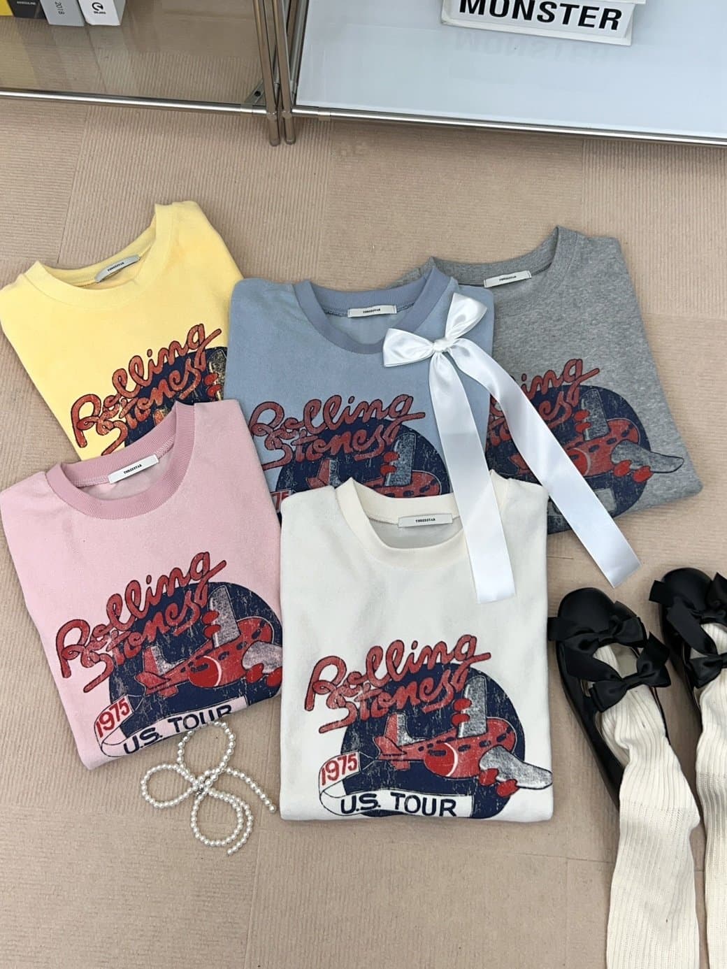 5color 보들보들 테리무드 프린팅 빈티지 여성 반팔 티셔츠 포인트룩