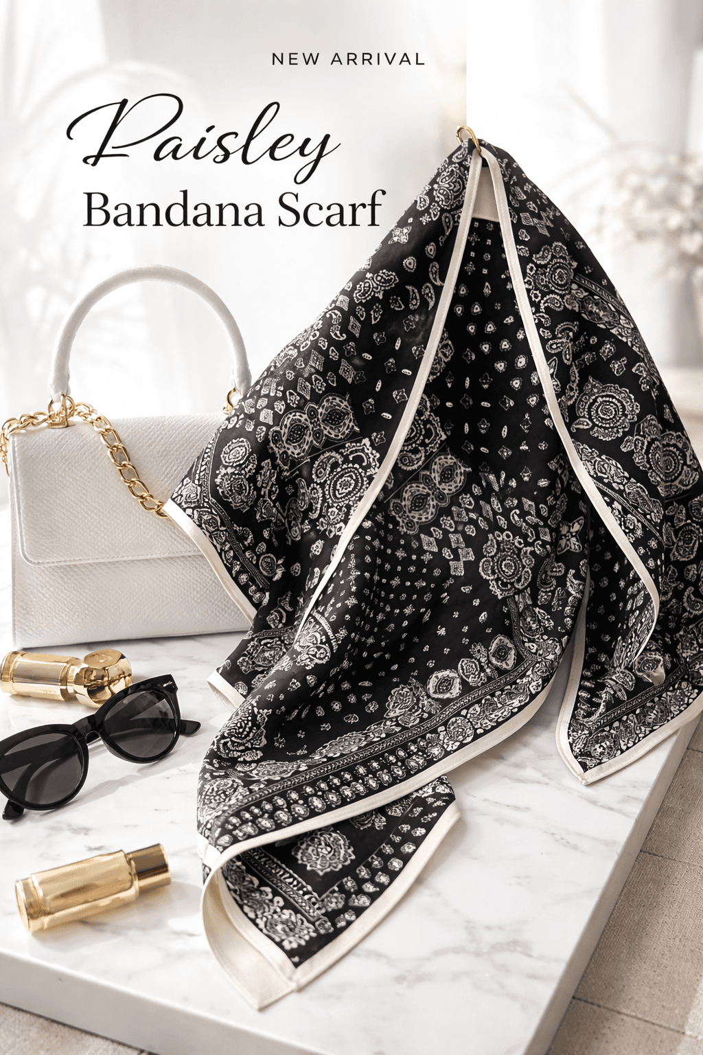 3way 페이즐리 패턴 삼각 실키 스카프 배색 바이어스 멀티웨이 코디템 hover